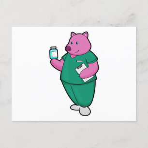Carte Postale Cochon en infirmière en médecine