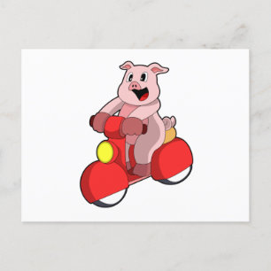 Carte Postale Cochon en motard avec scooter