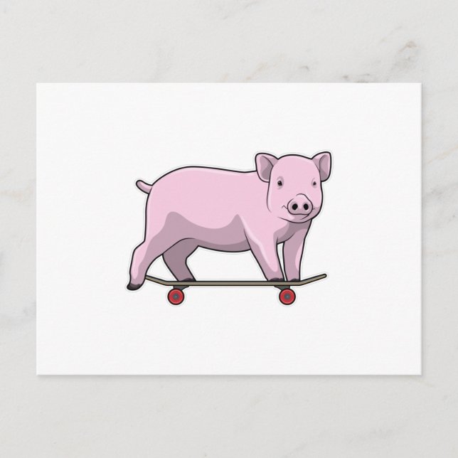 Carte Postale Cochon en patineur avec planche à roulettes (Devant)