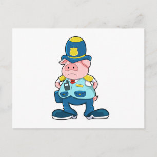 Carte Postale Cochon en tant qu'agent de police avec police Unif