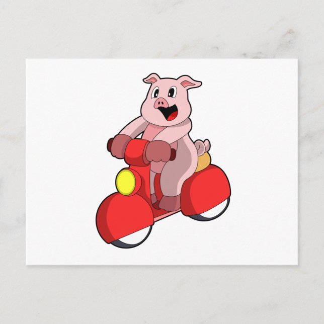 Carte Postale Cochon en vélo avec Scooter (Devant)