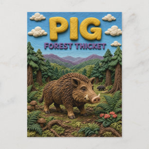 Carte Postale Cochon, Fourré de forêt Art en argile