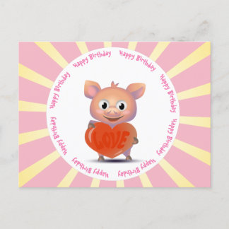 Carte Postale cochon mignon, cœur d'amour
