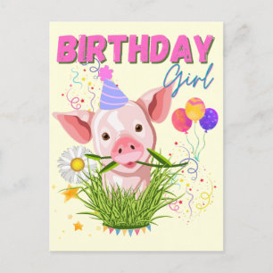 Carte Postale Cochon Porcelet Anniversaire Rose Fille Amateurs d
