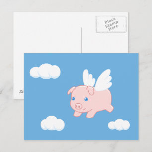 Carte Postale Cochon volant - Cochon mignon avec ailes