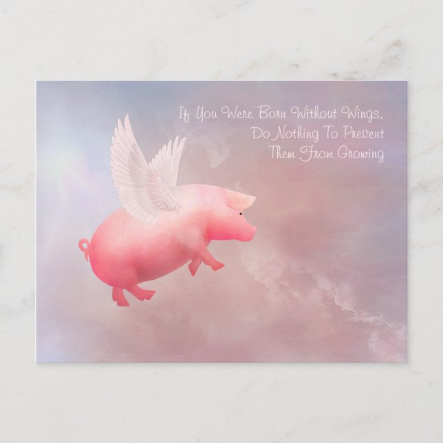 Carte Postale Cochon Volant Fait Grandir Tes Ailes (Devant)