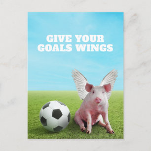 Carte Postale Cochon Volant Rose Football Citation Inspirante Dr