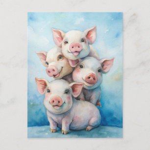 Carte Postale Cochons mignons envoyant du bonheur 