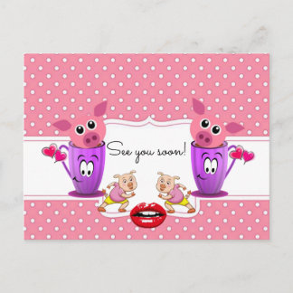 Carte postale Cochons roses Posez un point À bient