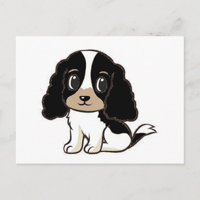 Carte Postale cocker anglais spaniel noir blanc et bronze dessin (Devant)