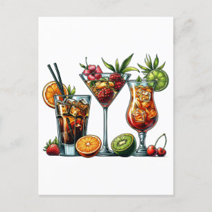 Carte Postale Cocktail alcoolique Boissons couleurs illustration
