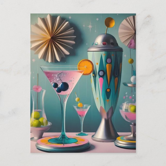 Carte Postale Cocktail atomique futuriste du milieu du siècle (Devant)