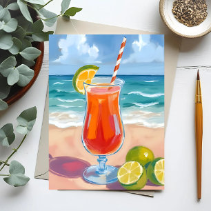 Carte Postale Cocktail de plage   Peinture aquarelle des vagues 