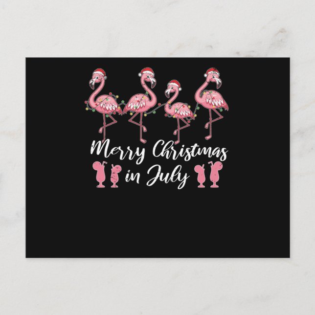 Carte Postale Cocktail d'été Joyeux Noël En Juillet Flamant rose (Devant)