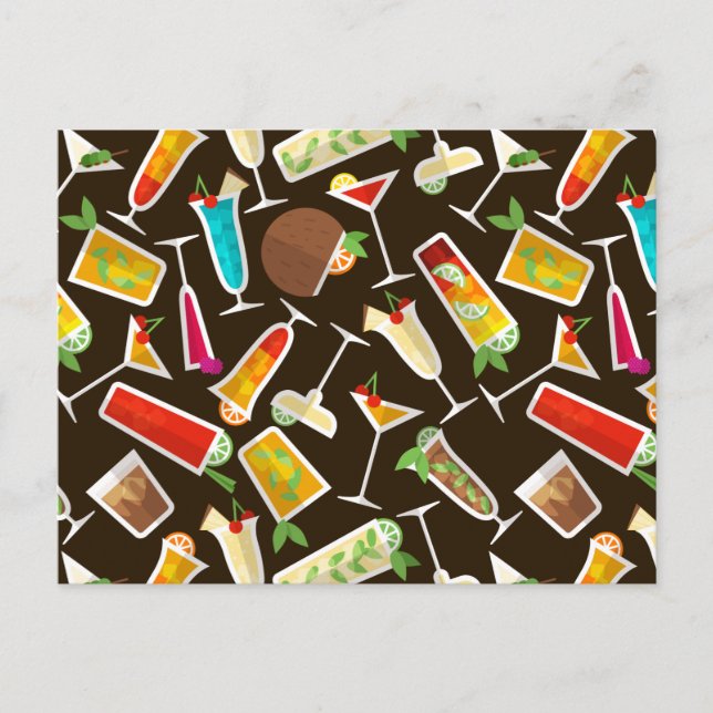 Carte Postale cocktail motif et long drink, bar à cocktails (Devant)