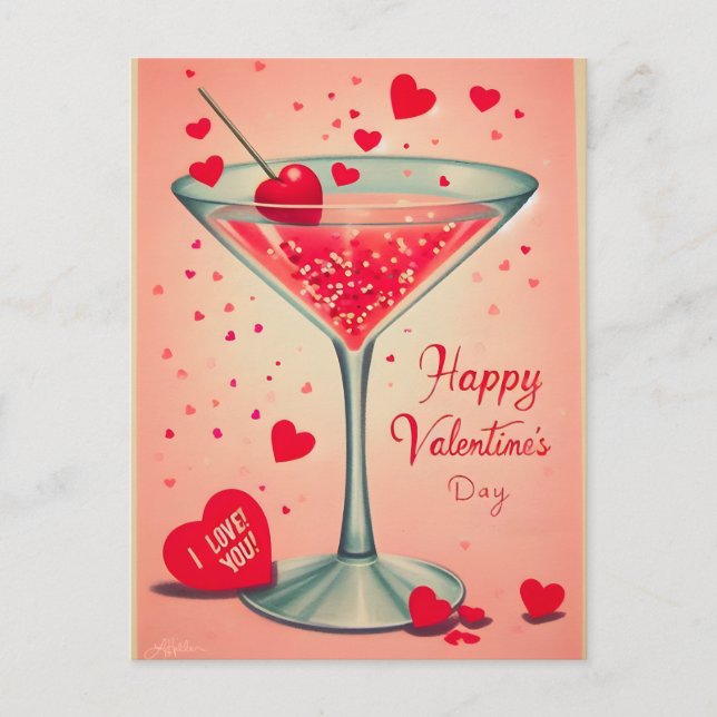 Carte Postale Cocktail Valentine Martini du milieu du siècle (Devant)