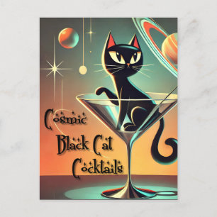 Carte Postale Cocktails de chat noir cosmique futuriste atomique