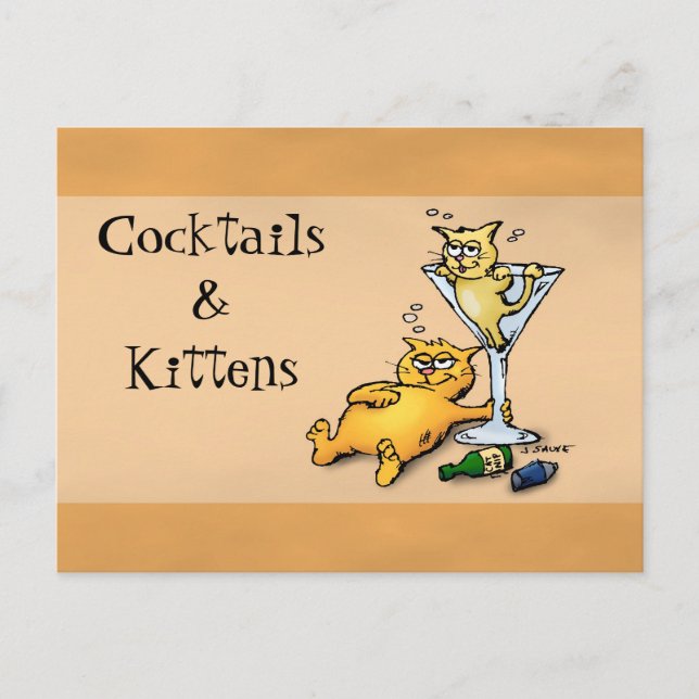 Carte Postale Cocktails & Kittens Gold Cartoon Post Card (Devant)