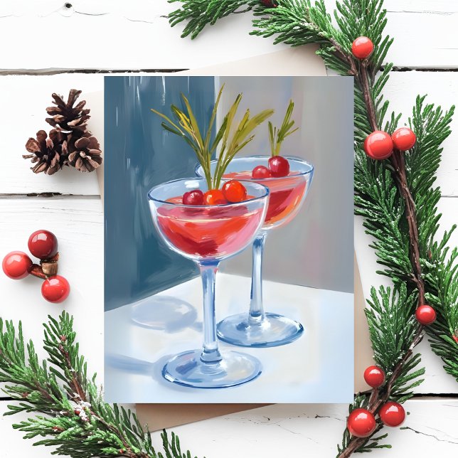 Carte Postale Cocktails Winter Holiday Aquarelle (Créateur téléchargé)