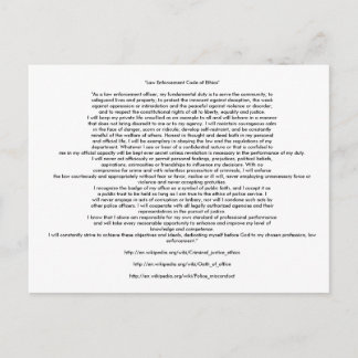 CARTE POSTALE CODE D'ÉTHIQUE DE L'APPLICATION DE LA LOI