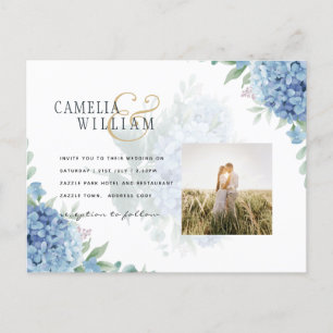 Carte Postale Code QR Faire-part de mariage Blue Hydrangea