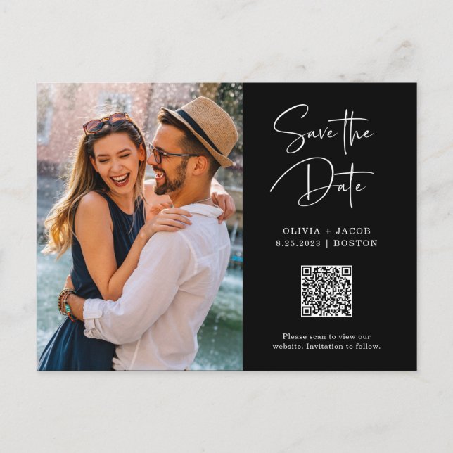 Carte Postale Code QR | Photo simple et moderne Enregistrer la d (Devant)