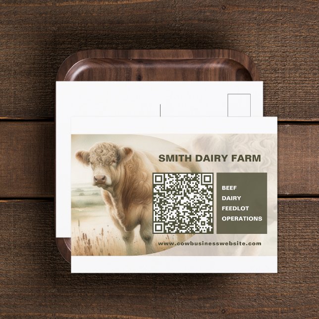 Carte postale Code QR pour vache Business (Cow Business QR Code Postcard (front and back))