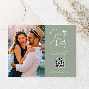 Carte Postale Code QR Sage Green Photo moderne Enregistrer la