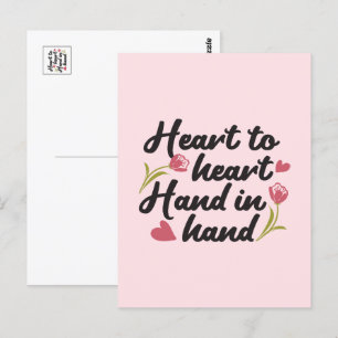 Carte Postale Coeur à coeur, main à main - Citation romantique