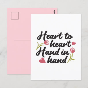 Carte Postale Coeur à coeur, main à main - Citation romantique