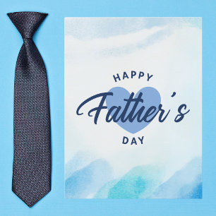 Carte Postale Cœur Aquarelle Bleue Bonne Fête des Pères