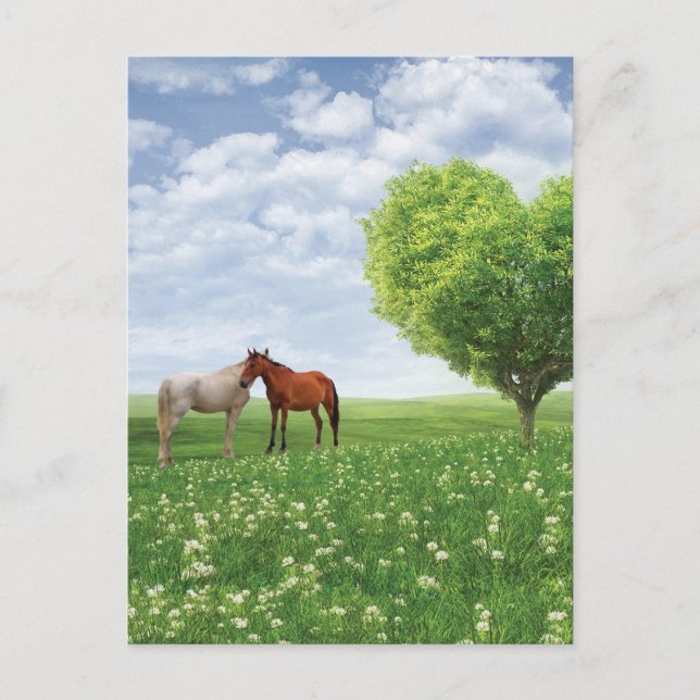 Carte Postale Coeur Arbre Et Chevaux (Devant)