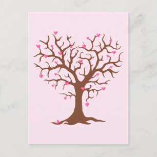 CARTE POSTALE COEUR ARBRE PRINTEMPS AMOUR MIGNON GRAPHISME ROSE 