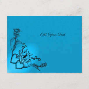 Carte Postale Coeur avec Fleur et Papillon sur Arc-en-ciel
