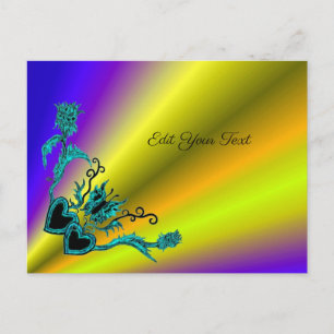 Carte Postale Coeur avec Fleur et Papillon sur Arc-en-ciel
