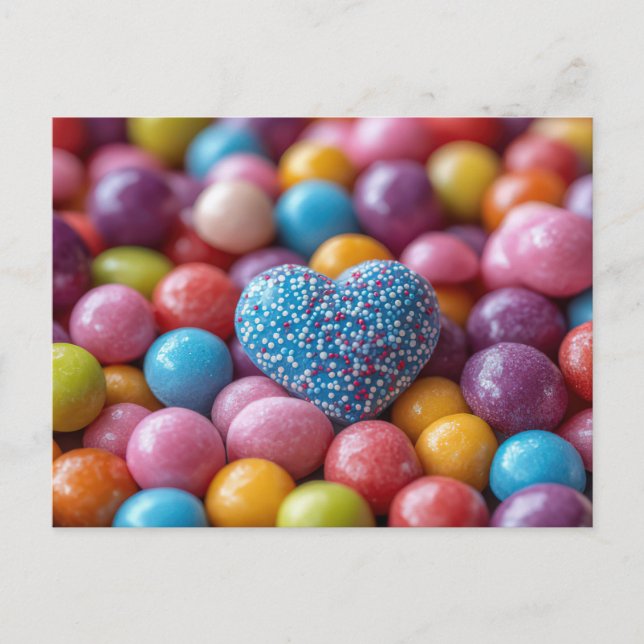 Carte Postale Coeur bleu avec chocolat Saint-Valentin (Devant)