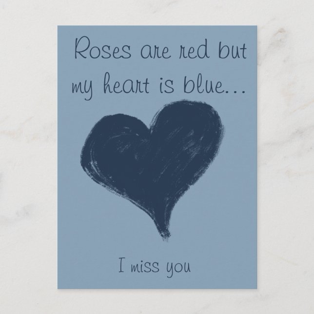 Carte Postale Coeur bleu sur bleu - Vous me manquez (Devant)
