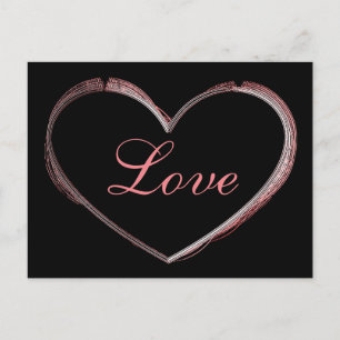 Carte Postale Cœur branché gris calligraphie amour mariage