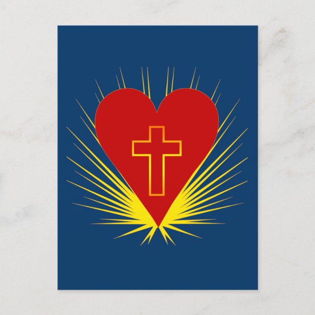 Carte Postale Coeur brillant avec la croix sur des T-shirts, (Devant)
