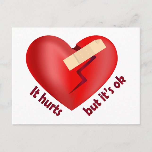 Carte Postale Cœur brisé guéri avec un patch et citation de vie (Devant)