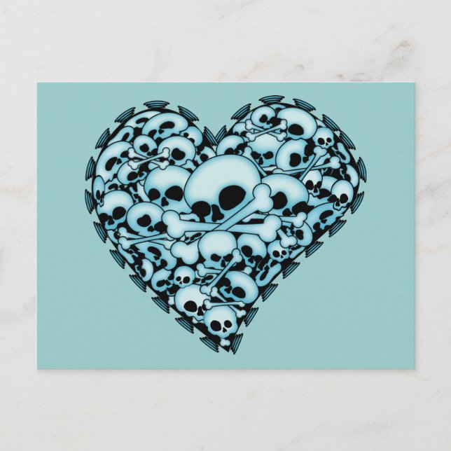 Carte Postale Coeur crâne bleu (Devant)
