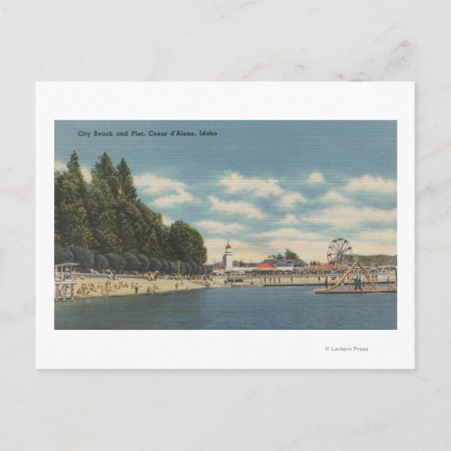 Carte Postale Coeur d'Alene, ID - Vue de City Beach & Pier (Devant)