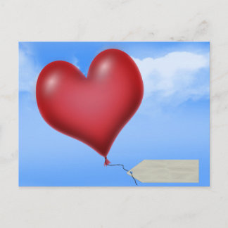 Carte Postale Cœur de ballon unique avec étiquette de message