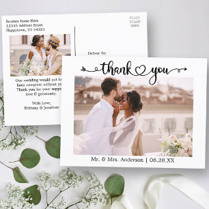 Carte Postale Cœur de calligraphie 2 photos mariage remerciement