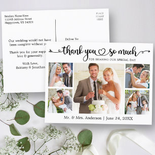 Carte Postale Cœur de calligraphie 5 Photo Mariage Merci