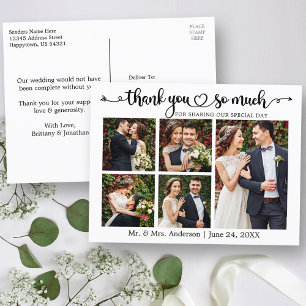 Carte Postale Cœur de calligraphie 5 photos mariage merci
