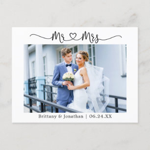 Carte Postale Cœur de calligraphie M. Mme Merci de mariage Photo