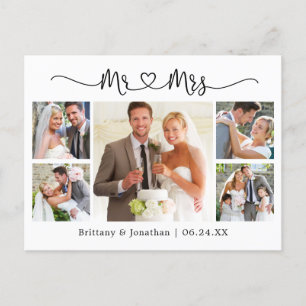 Carte Postale Cœur de calligraphie Mariage 5 Photo Merci