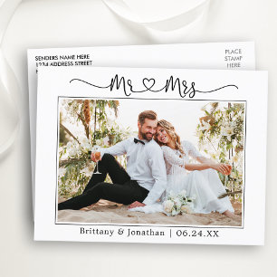 Carte Postale Cœur de calligraphie Mariage M. Mme Photo Merci