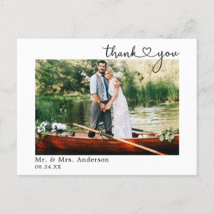 Carte Postale Cœur de calligraphie Mariage Photo Merci 